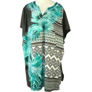SwimSuits For all Cover up Tropical Geometric Print Women's 3X (38) 34 in long